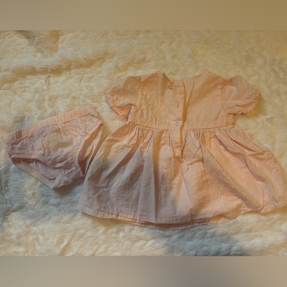 OshKosh B'gosh Light Pink Dot Puff Sleeve Dress with Bloomer